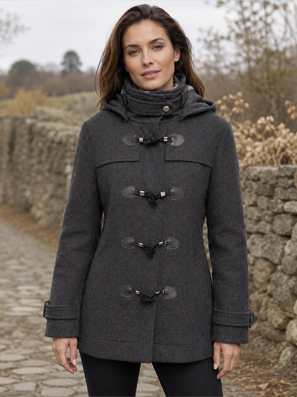 BCBGeneration M Dark Gray Hooded Toggle Coat Gothic Military Equestrian